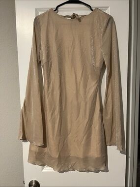 Princess Polly Sparkle Beige Long-Sleeve Mini Dress